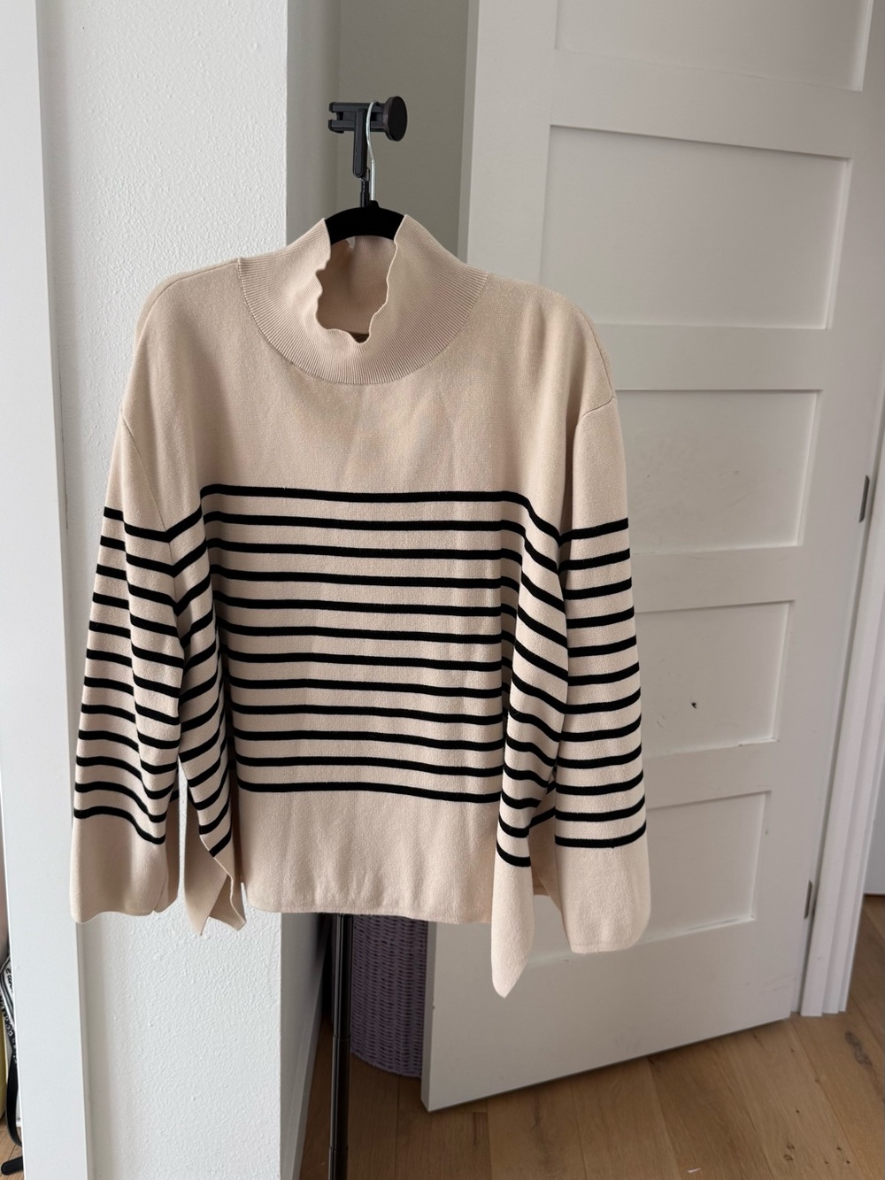 H&M Cream and Black Striped Turtleneck Sweater